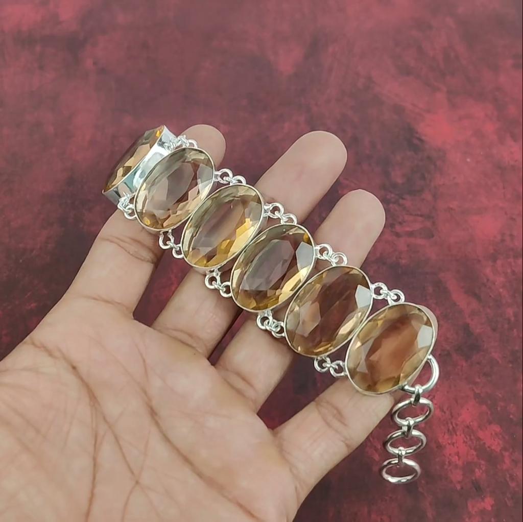 Faceted Morganite Gemstone Handmade Bracelet , 925 Solid Sterling Silver Adjustable Chain Bracelet ,Dainty Jewelry For Gift