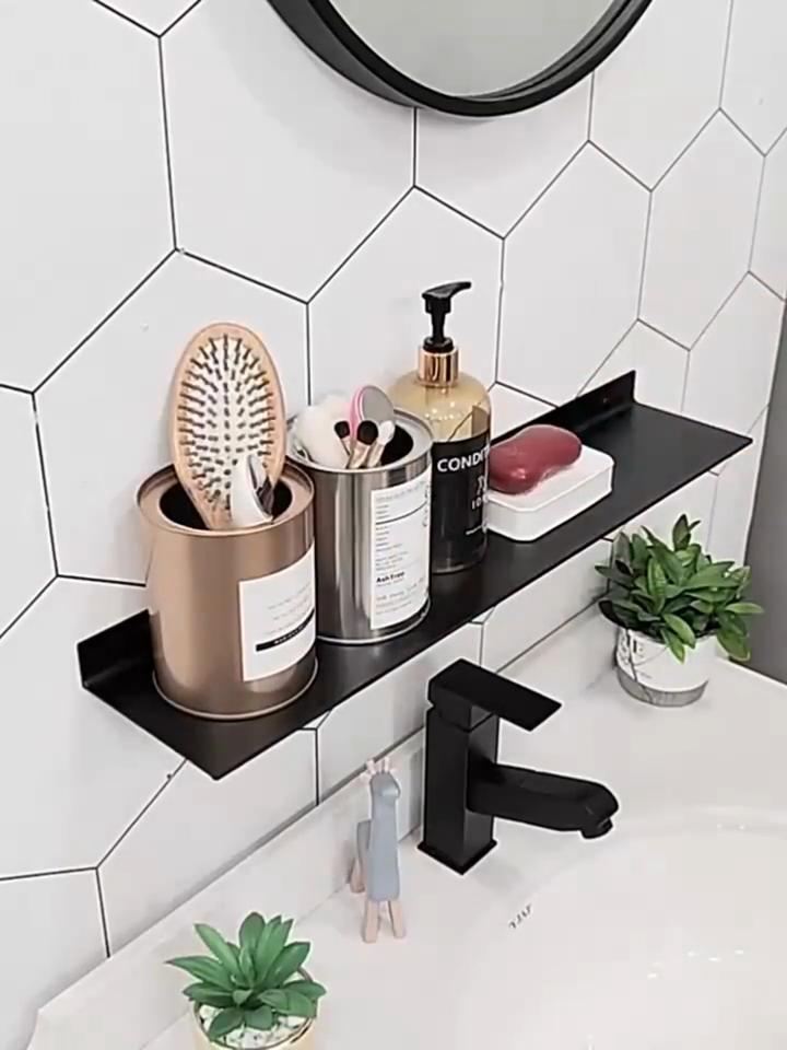 2 Mensole Doccia Adesive Senza Fori, Nero Opaco 40 Cm, Con Portasciugamani E Ganci, Acciaio Carbonio - 2
