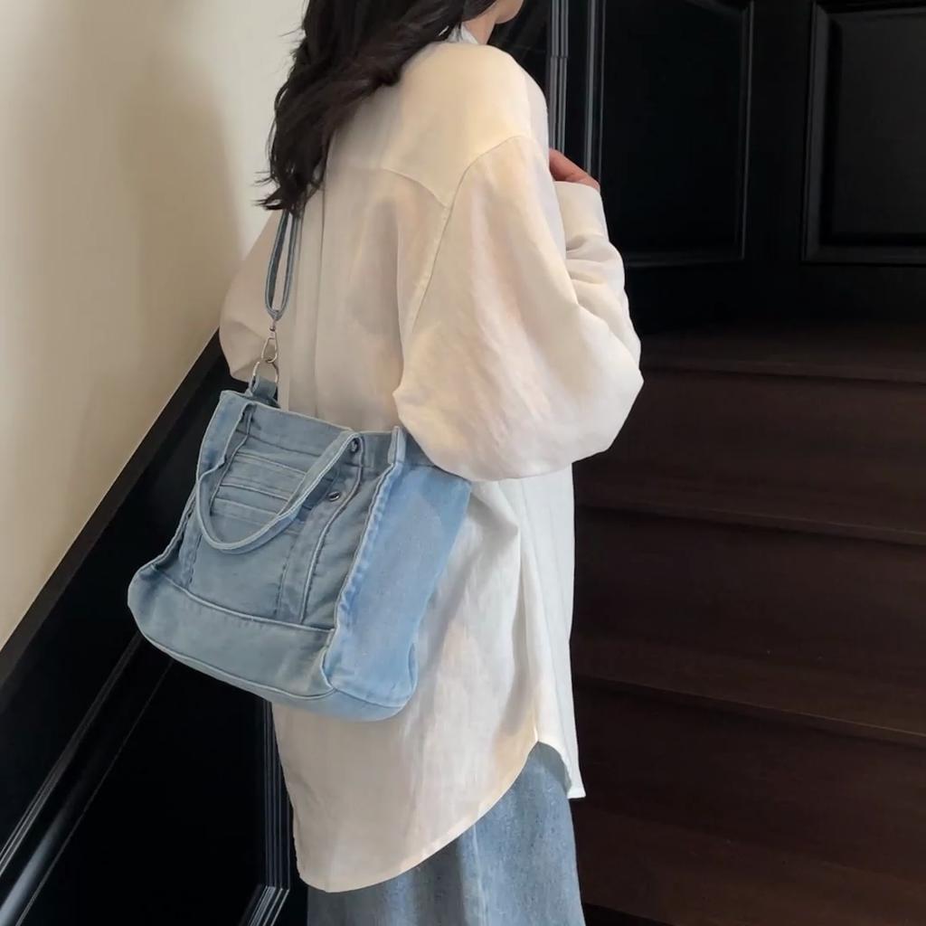 Denim Handbag Women's Solid Color Crossbody Bag Commuter Shoulder Bag
