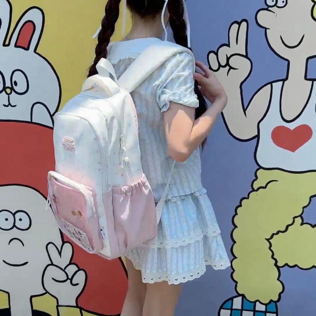 Women's Large Capacity Backpack Color Block Student Schoolbag Girls Stars Print Backpack