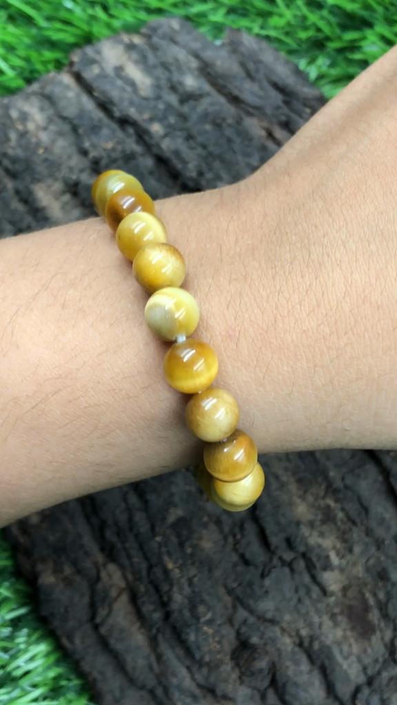 8mm Natural Yellow Star Tiger Eye Gemstone Beads Jewelry Stretch Bracelet For Good-Luck RBB-48