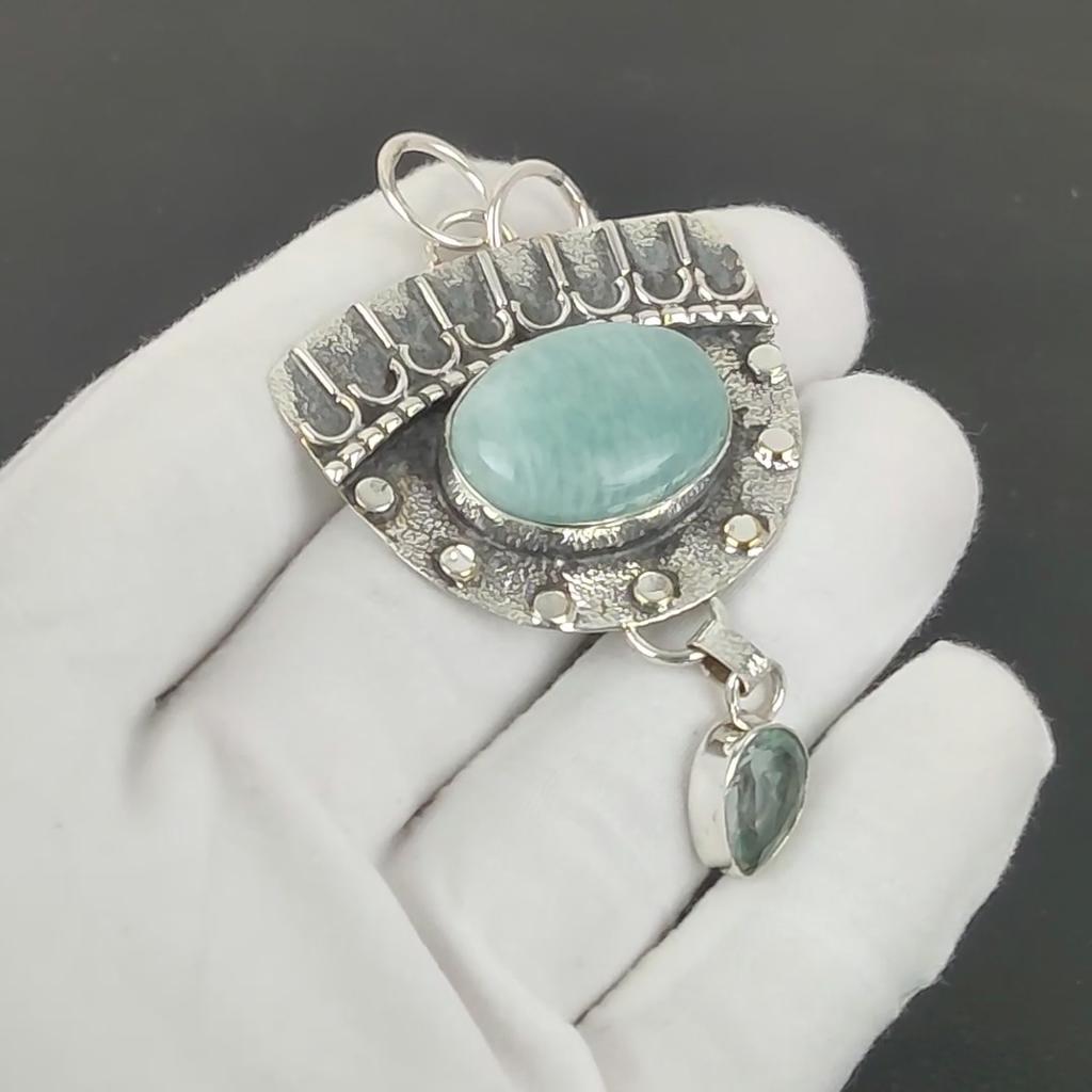 Amazonite Pendant, 925 Sterling Silver Handmade Jewelry, Aquamarine Silver Pendant, Party Wear Jewelry For Women's, Pendant Wadding Gift