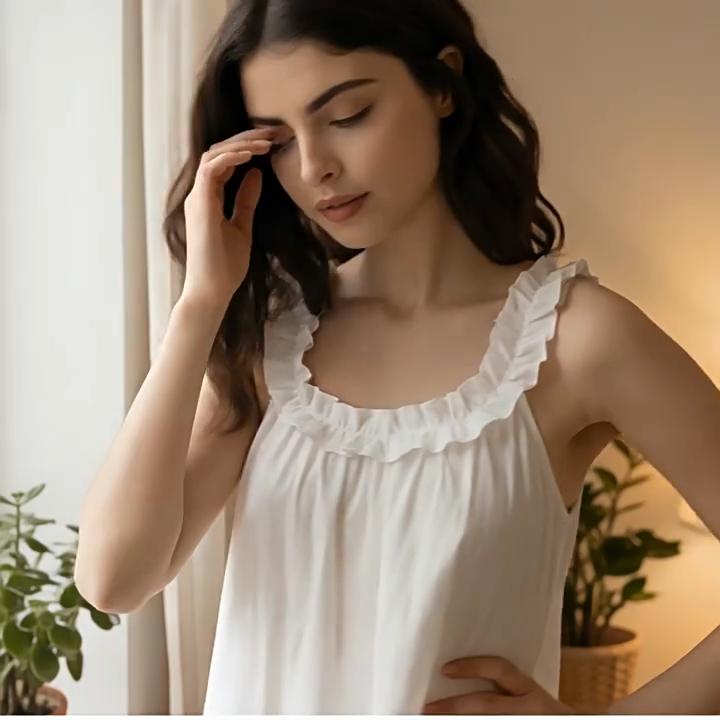 Robe nuisette pyjama couleur unie jupe blanche tissée respirante vêtements d'intérieur simples