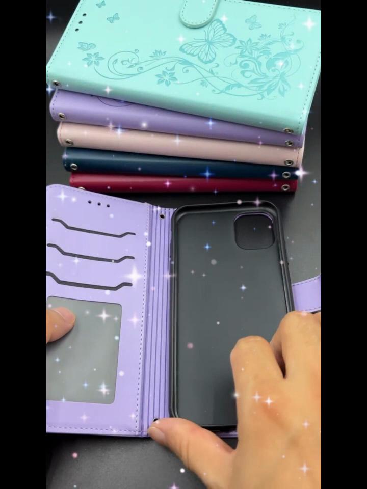 Sommerfugl Lær Flip Telefonveske For Samsung Galaxy A36 A56 5G A26 A16 Honor X9C X7C Xiaomi Redmi Note 13 14 Pro Stropp Lommebok Bok Kortspor Deksel