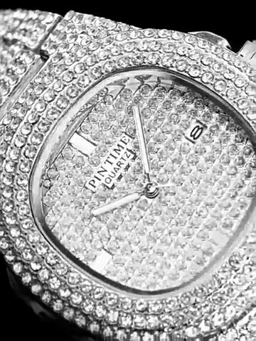 Luxury Quartz Watch For Men Automatic Date Hip Hop Full Iced Diamond Clock Fashion Watch Men Waterproof Square WristWatch