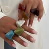 Fashion Gradient Square Triangle Cut Resin Ring Designer Handbag Shaped Band Ring For Women INS Daily Minimalist Jewelry