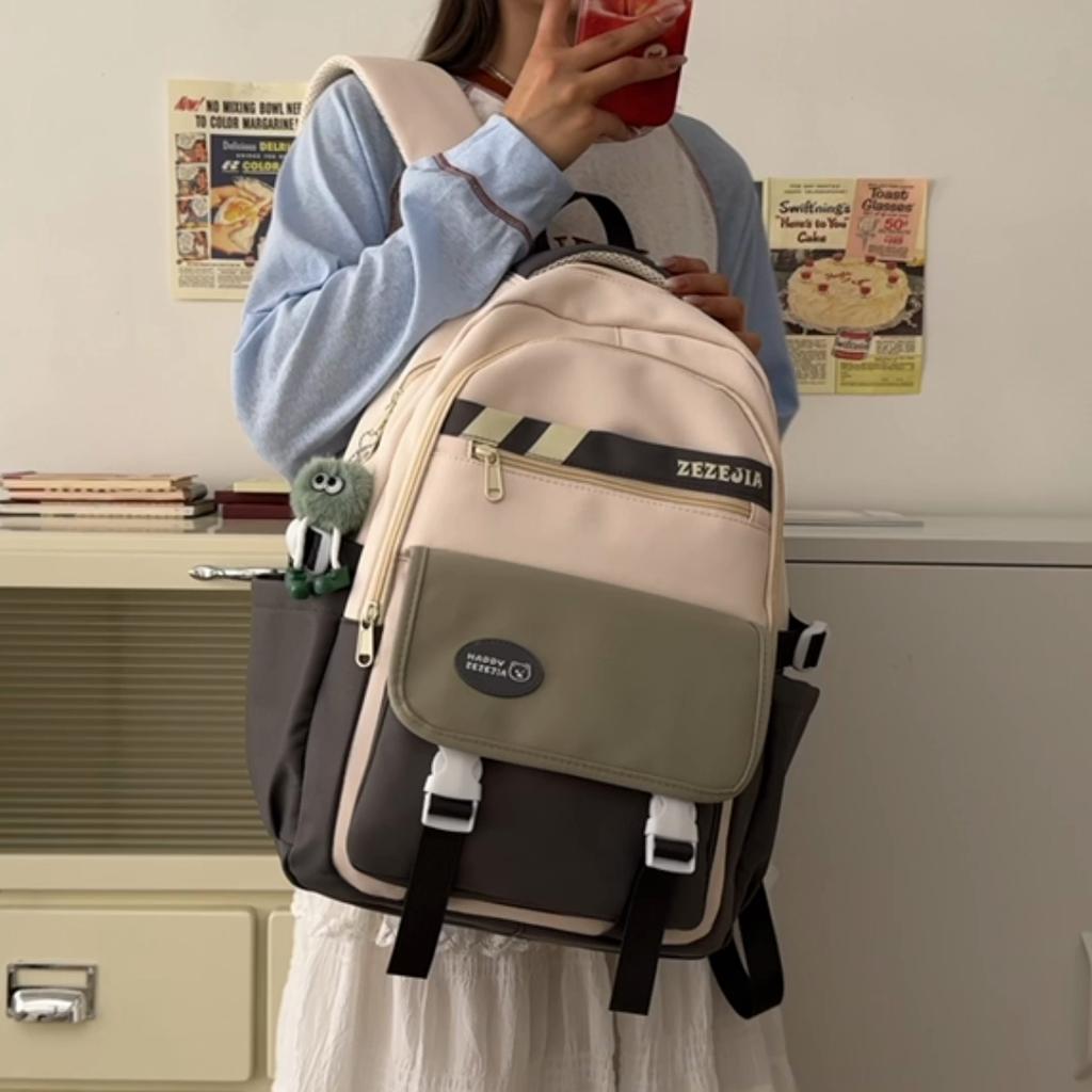 Girls Backpack Student Schoolbag Color Block Large Capacity Campus Backpack
