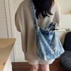 Large Capacity Retro Denim Bag Letter Print Shoulder Bag Women Crossbody Bag