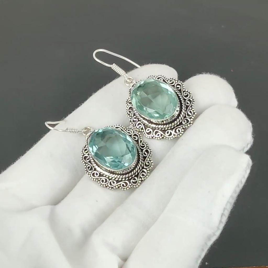 Aquamarin Edelstein Ohrringe, 925 Sterling Silber Ohrringe, Silber Ohrringe zum Verschenken, Aquamarin Hängeohrringe für Jubiläumsgeschenk