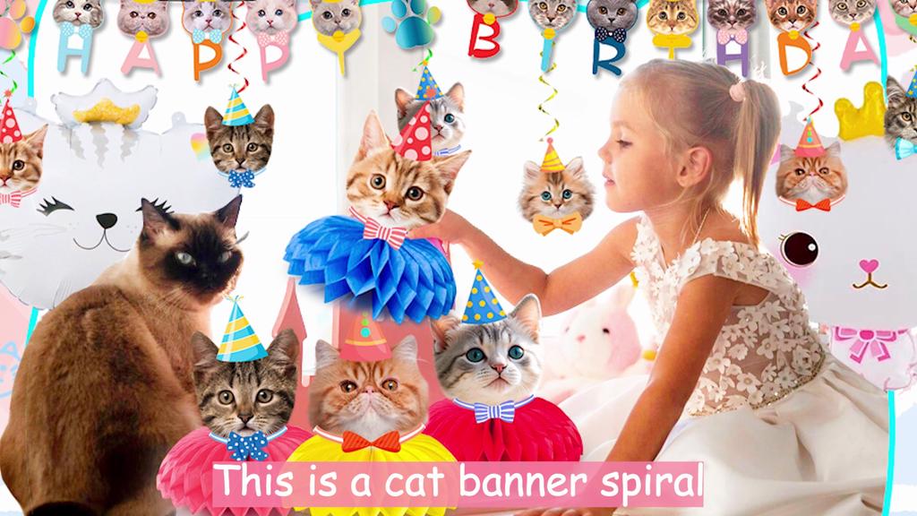 Cat Birthday Party Decorations,27PcsCat Birthday Decorations-Cat Banner&Swirl Decorations etc Cat Party Decorations,Cat Themed Birthday Party Supplies