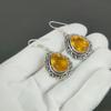 Citrine Gemstone Earrings, 925 Sterling Silver Earrings, Silver Earrings For Gift, Citrine Dangle Drop Earrings For Valentine's Day Gifts