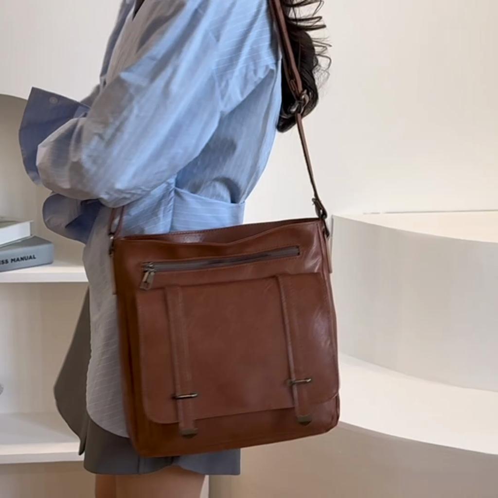 Women's Shoulder Bag Large Capacity Business Commuter Crossbody Bag Retro Messenger Bag PU Small Square Bag