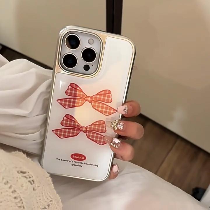Red plaid bow phone case