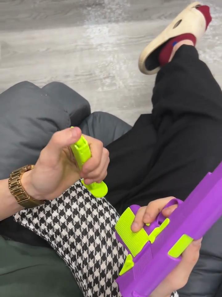 Non-Firing 1911 Toy Gun Replica - Purple and Green with Yellow Accents, Plastic Body, Includes Bullets - Safe Outdoor Play Handgun Model, Gun Toy