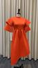 Women Elegant Party Dresses O Neck Flare Sleeve High Waisted A Line Mid Calf Solid Birthday Dinner Dress