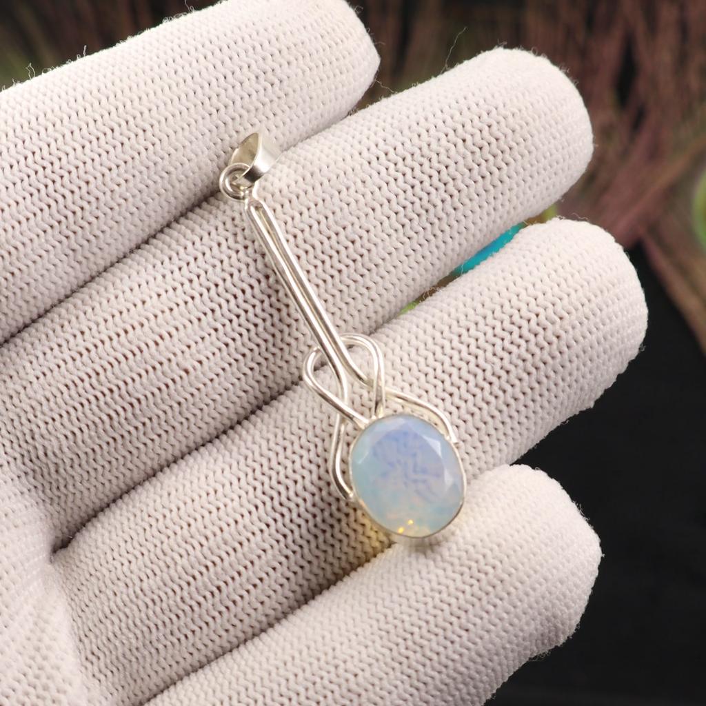 Gemma Opale Lattiginoso Gioielli in Argento Sterling 925 Ciondolo Fatto a Mano 1,79" Per Donne PP-60-19