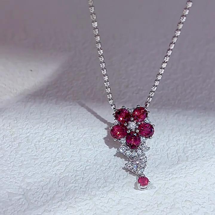 SACE GEMS S925 Sterling Silver Certified 4*5MM Natual Garnet Pendant Necklaces for Womne Engagement Cocktail Party Fine Jewelry
