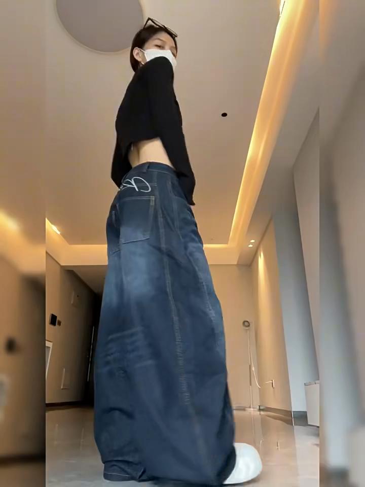 Dámské džíny Vysoký pas Vintage Design Hip Hop Rovné Baggy Denim Kalhoty Street Y2K Denimové kalhoty s širokými nohama v americkém stylu