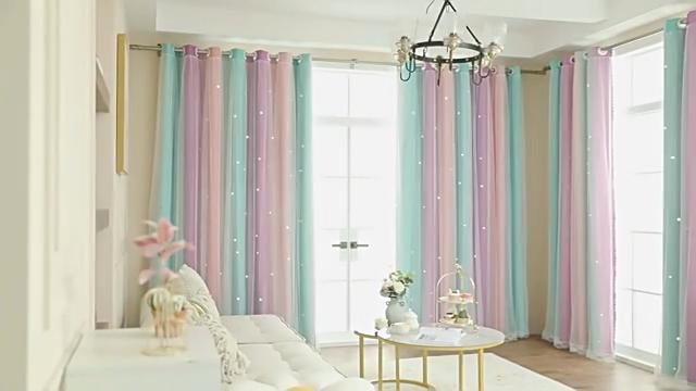 Double Layer Gradient Rainbow Blackout Curtains with Star Cutouts for Kids Room Bedroom Living Room Decor