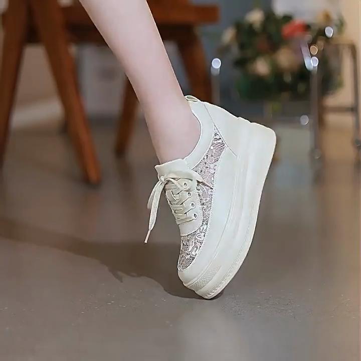 Zapatillas de Plataforma de Moda Primavera Verano para Mujer Zapatos de Malla Marca Zapatillas para Mujer que Aumentan la Altura 9cm Transpirables Cómodas Zapatos Casuales Negro Beige