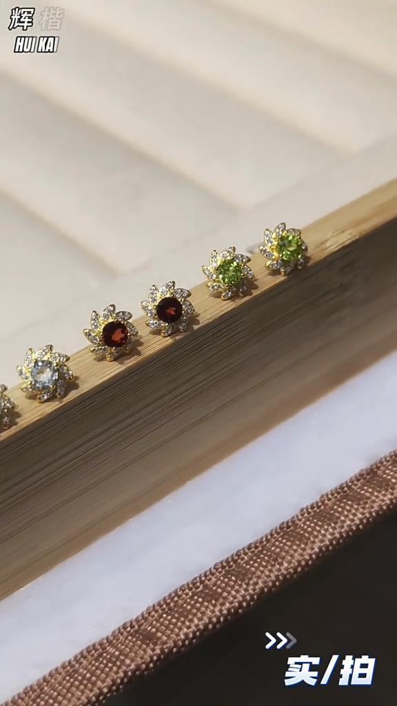Natural stone small fresh sunflower earrings s925 sterling silver gold-plated stud earrings women's exquisite design sense fashion retro jewelry gifts