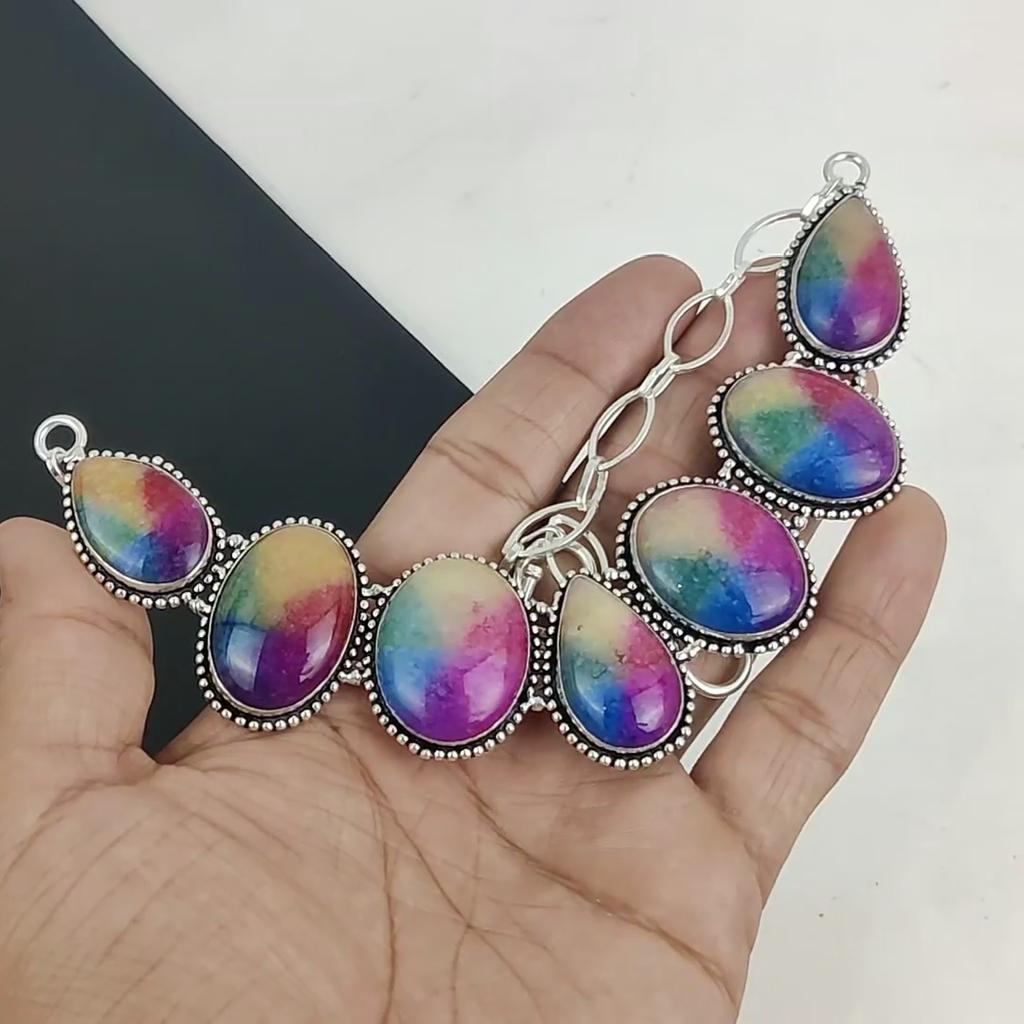 Rainbow Solar Quartz Gemstone Handmade 925 Sterling Silver Necklace, Rainbow Solar Quartz Silver Necklace For Wife, Unisex Necklace, Gift