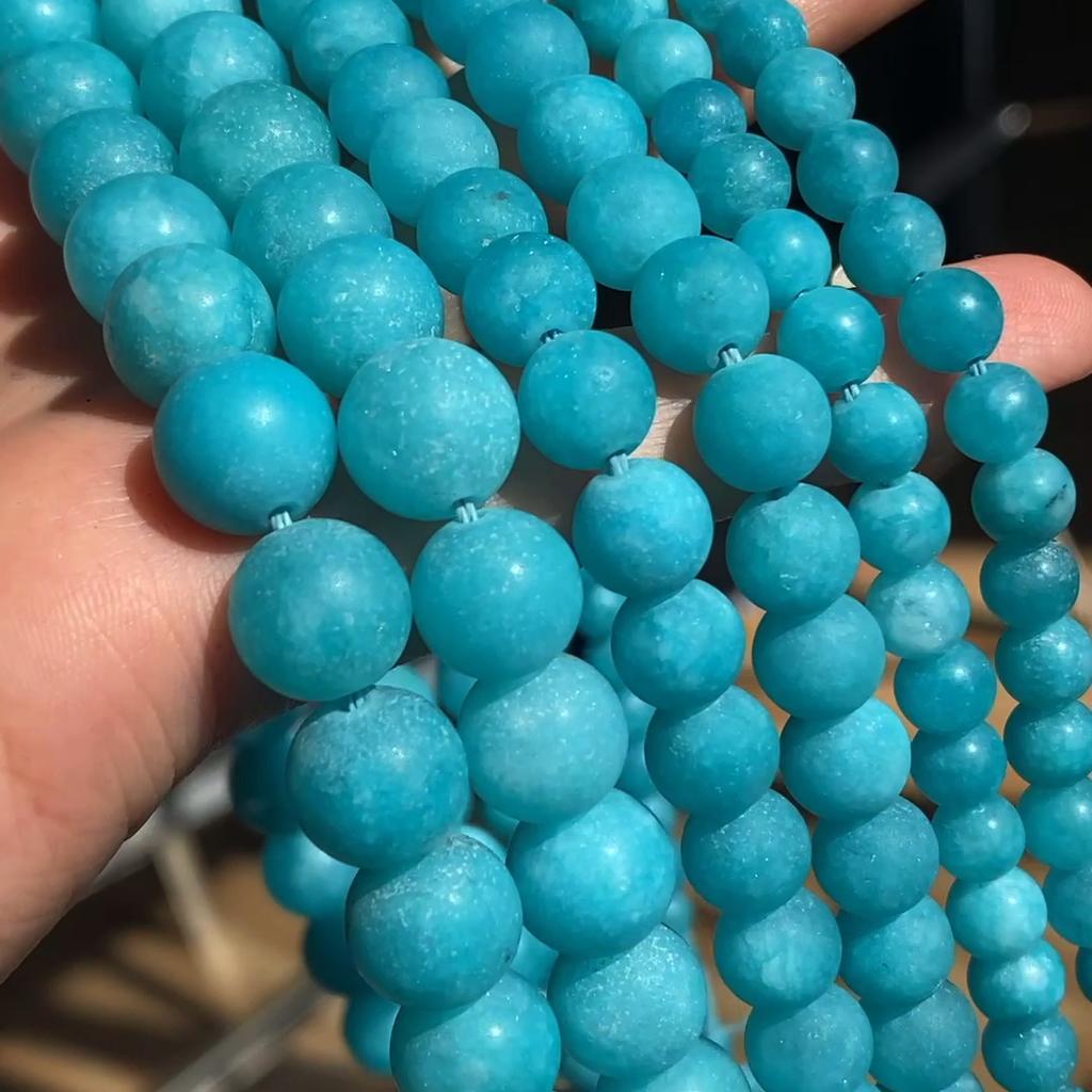 Modré korálky z přírodního kamene Amazonit Matný nefrit Kulaté volné vymezovací korálky pro výrobu šperků Náramek Náhrdelník 6mm 8mm 10mm