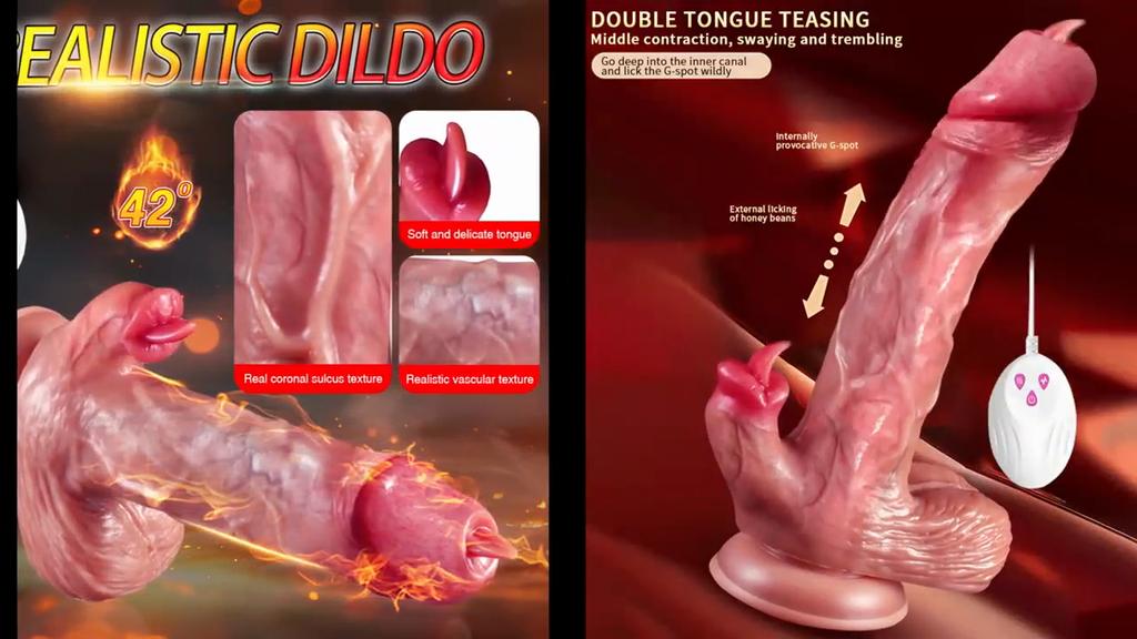 8.7" Realistic Vibrating Silicone Dildo, 9 Vibration Modes, Telescopic & Tongue Licking Function, Heating Waterproof Rechargeable Toy