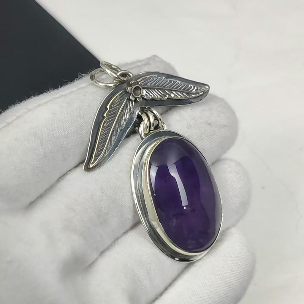 Natural Amethyst Gemstone Silver Pendant in 925 Sterling Silver- Handmade Design, Everyday Wear Jewelry, Unique Pendant Wadding Gifts