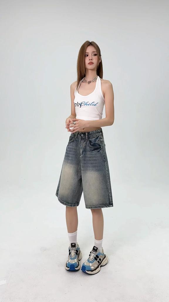 Femei Pantaloni Scurți Casual Largi Streetwear Lungime Genunchi Pantaloni Scurți Denim Modă de Vară Zilnic Cu Picior Larg Scurți Blugi