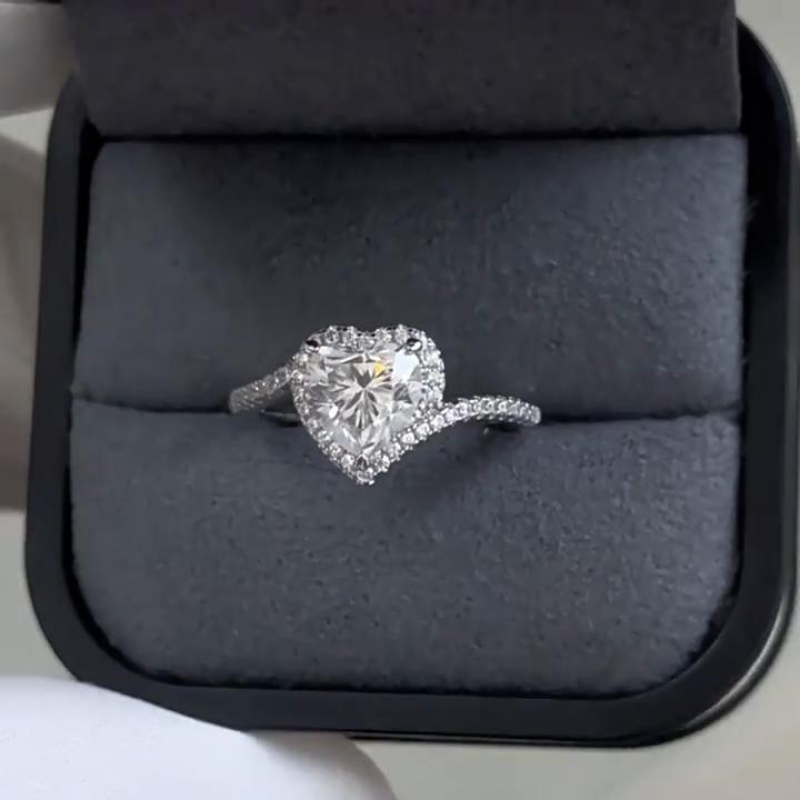 Vinregem 100% 925 Sterling Silver 3EX VVS1 D Color Heart Cut 7*7 MM 1.2CT Real Moissanite Diamonds Ring for Women Wedding Party Fine Jewelry Gifts