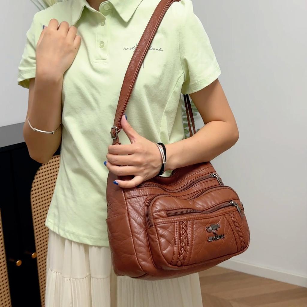 Dameveske i mykt skinn Middelaldrende morsveske Enkel skulder Crossbody-veske