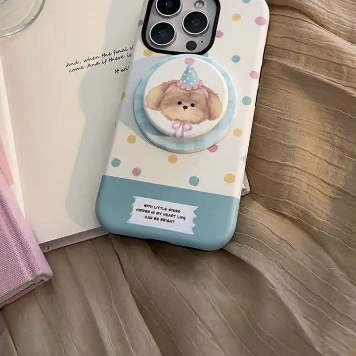 Cartoon Puppy Magnetic Holder Phone Case for Apple Phones