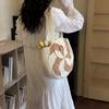 Women's Boho Crochet Round Bag Handwoven Floral Tote Bag Large Capacity Shoulder Bag for Beach Travel Daily Bohemian Style