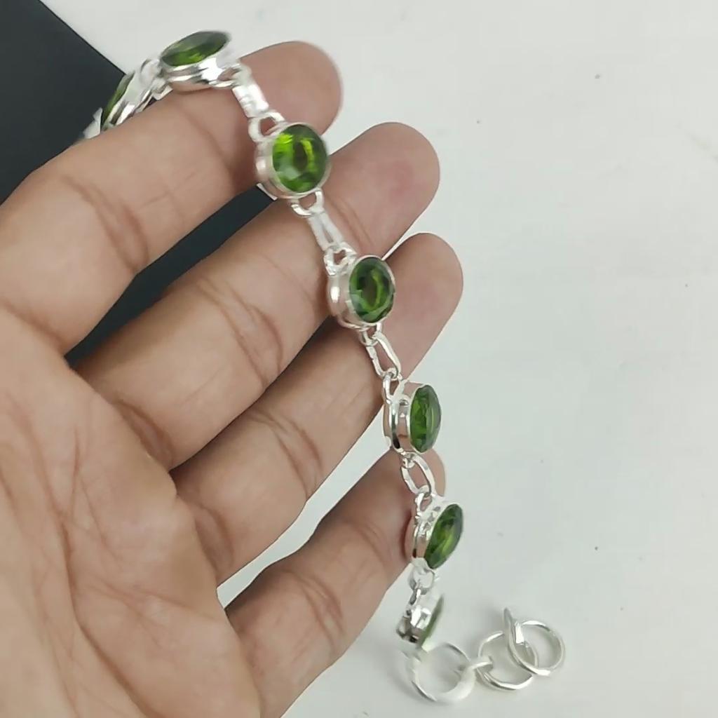 Brățară delicată din argint 925, cu peridot, lucrată manual, pentru soție, cadou unisex pentru ziua de naștere