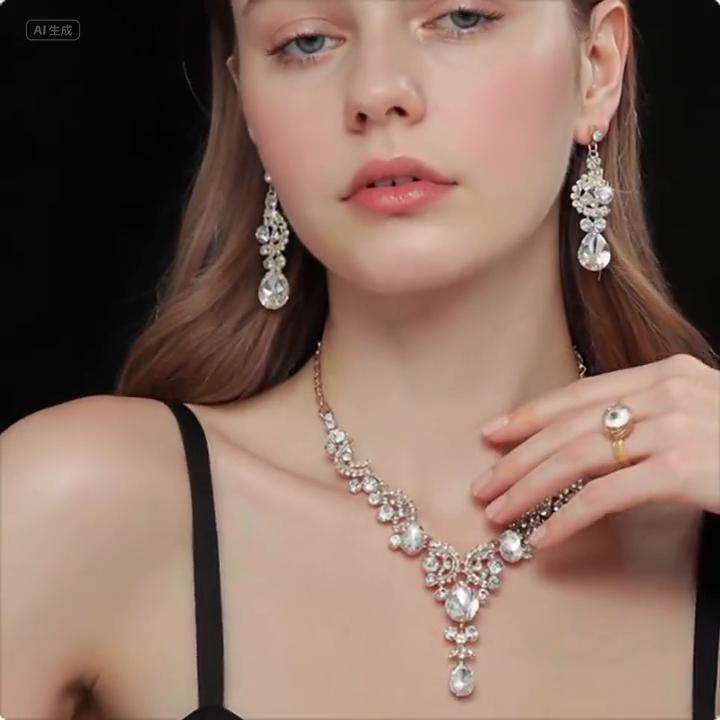 Bridal Accessories Wedding Dress Necklace Set Women's Rhinestones Premium Jewelry Dress Photography
