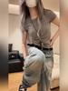 Retro Distressed Jeans Women's Autumn Street Personalized Flower Embroidery Wide Leg Long Pants