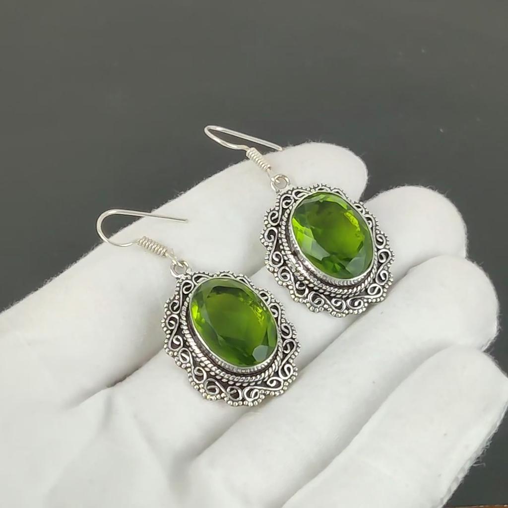 Unique Peridot Gemstone Earrings, 925 Sterling Silver Earrings, Silver Earrings For Gift, Peridot Dangle Drop Earrings For Valentine's Day Gifts