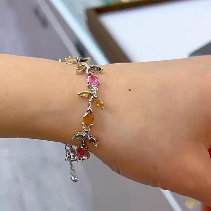 SACE GEMS 925 Sterling Silver 5*7MM Natural Tourmaline Gemstone Bracelrts for Women Engagement Cocktail Party Fine Jewelry
