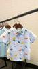 Boys Cartoon Print Shirt Short Sleeve Cotton Button Down Collared Top Moisture Wicking Casual Summer Clothing for Toddler and Kids