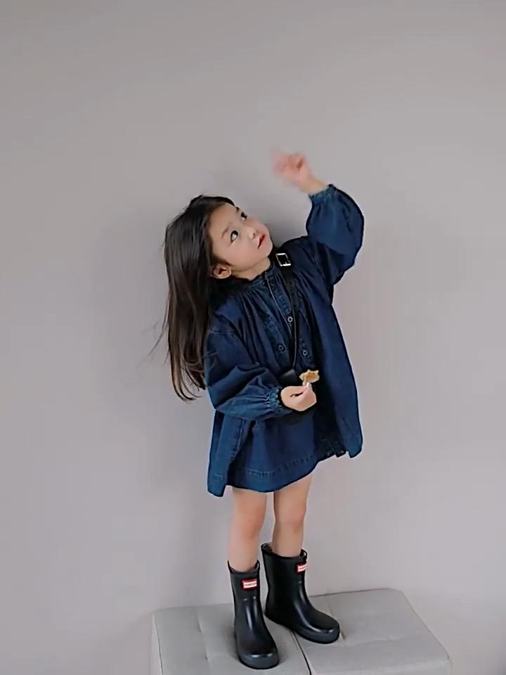 Girls Long Sleeve Dress Solid Color Denim Dress Children Spring Autumn Loose Casual Buttons Tops Dresses for Kids