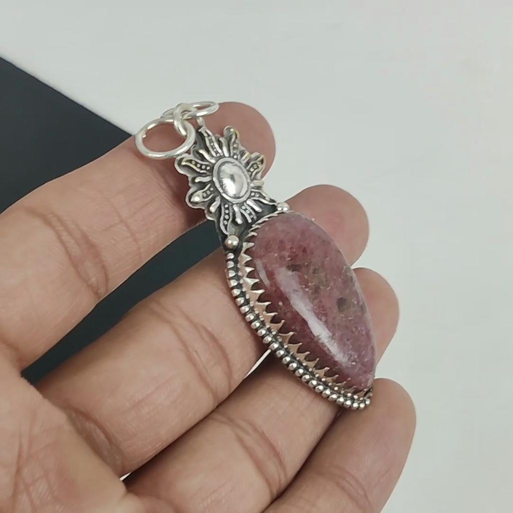 Natural Rhodonite Gemstone Pendant 925 Sterling Silver- Handmade Design, Everyday Wear Jewelry, Unique Rhodonite Pendant Mother's Day Gifts