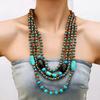 African Jewelry Bohemian Retro Ethnic Multi-layer Wooden Beads Imitation Turquoise Beaded Necklace Women's Party Accessories