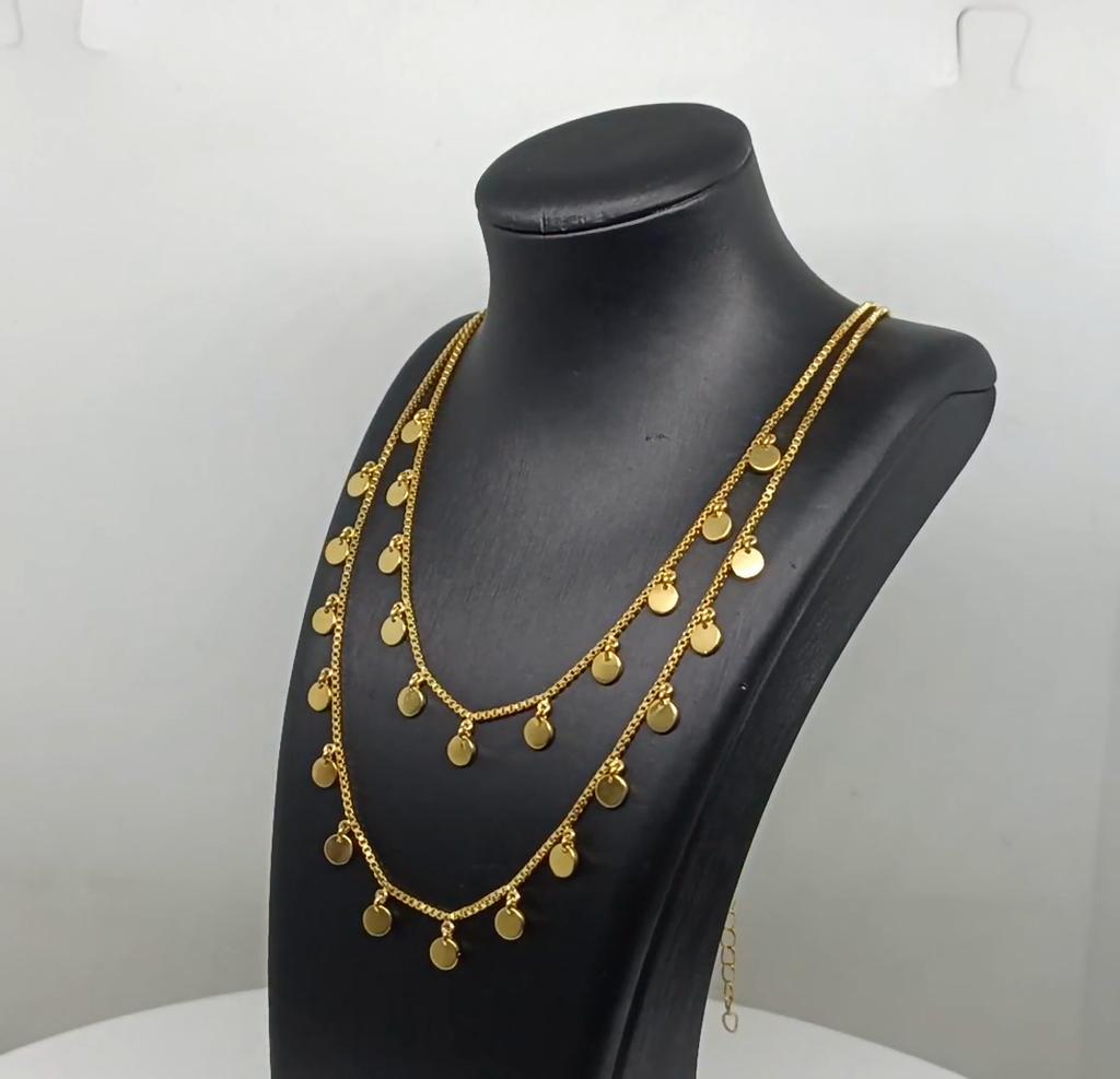Double Layer Disc Charm Gold Vermeil Necklace - 925 Sterling Silver