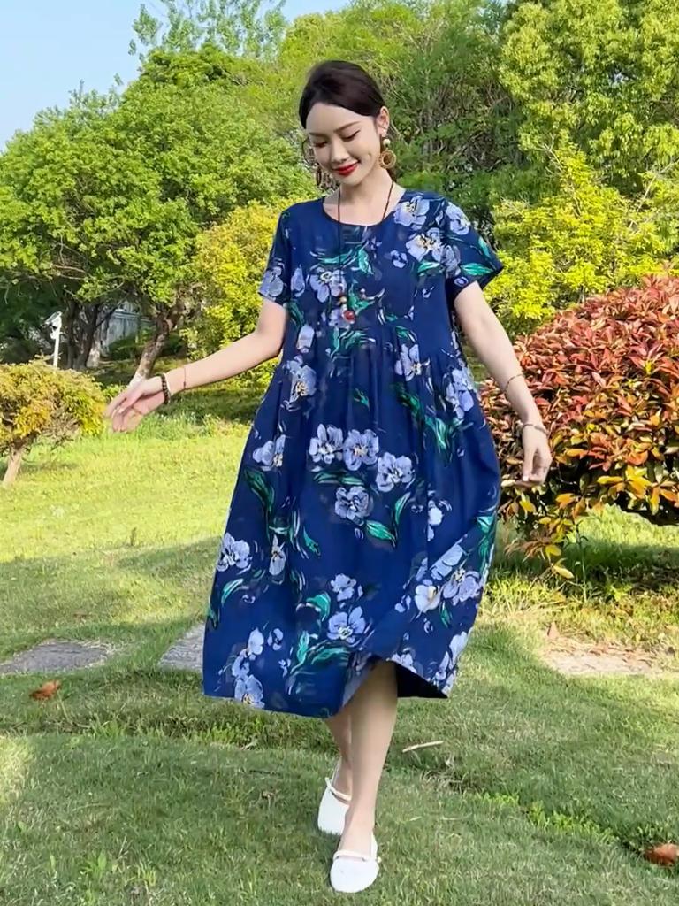 Summer Casual Women's Dresses Vintage Clothes Plus Size Short Sleeve Elegant Long Dress