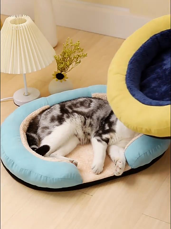 Pet House Bed Four Seasons Cat Dog Bed Warm Removable Cover Washable Pet Shelter Oval Opening Pet Nest Indoor Outdoor Pet Mat
