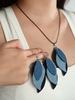 Bohemian Style Multi-Layer Denim Leaf Pendant Earrings Leather Cord Necklace Elegance Versatile Women's Jewelry Set