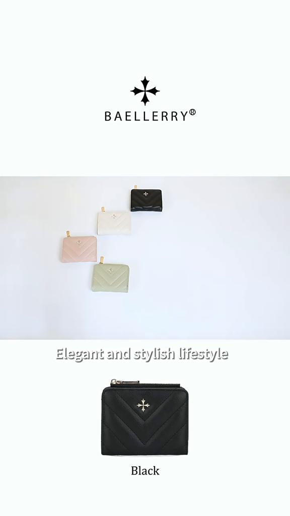 Baellerry Korean Style Women's Short Wallet with Stitched Details Fashion Pu Leather Purse Multi-card Slot Billfold Zipper Coin Purse