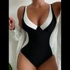 Solid Color Mesh V-neck One-piece Bikini Women's Sexy Tight Conservative Hot Spring Swimsuit