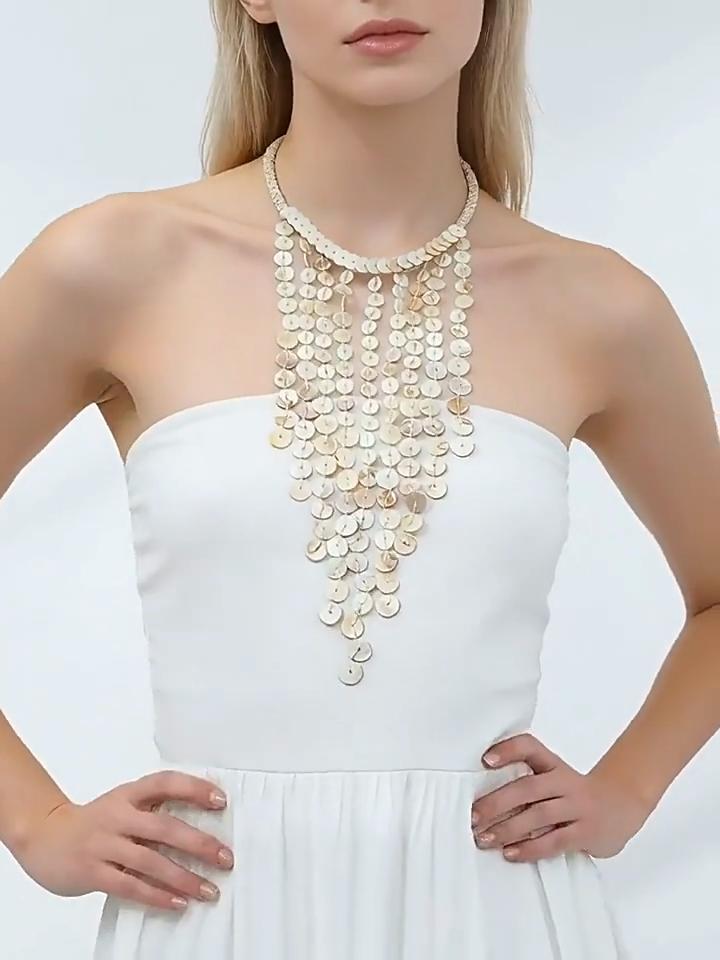 Trendy Shell Tassel Necklace Earrings Set For Women Bohemia Handmade Rope Chain Jewelry Set Summer Holiday Beach Accessory